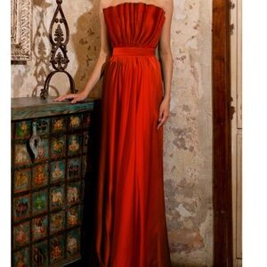 Andres Otalora Cocora Pleated Silk Gown in Coral